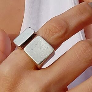 38 / Silver Plated Modernist Ring, Abstract Statement Brutalist Ring